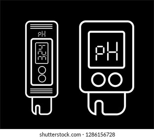 Acidity meter pH. The chemical testers. Icons of thin lines on a black background. Vector