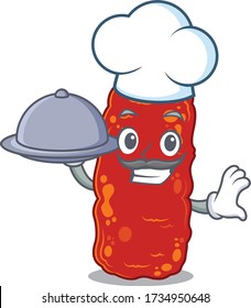 Acinetobacter bacteria chef cartoon character serving food on tray