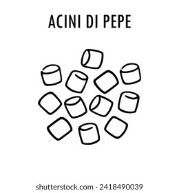 Acini di pepe doodle food illustration. Hand drawn graphic print of short macaroni type of pasta. Vector line art element of Italian cuisine