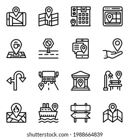 ack of Gps and Location Finding Linear Icons 