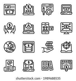 ack of Online Banking and Finance Linear Icons 