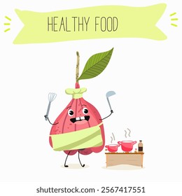 Ackee (Blighia sapida), or achee, medicinal plant, funny fruit cute cheerful characters. Vector hand drawn illistration.