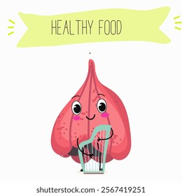 Ackee (Blighia sapida), or achee, medicinal plant, funny fruit cute cheerful characters. Vector hand drawn illistration.