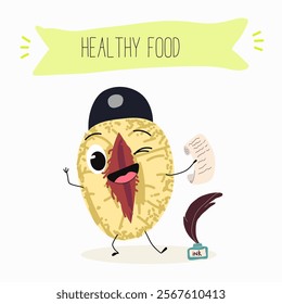 Ackee (Blighia sapida), or achee, medicinal plant, funny fruit cute cheerful characters. Vector hand drawn illistration.