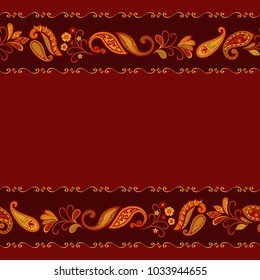 ackground in ethnic traditional style. Abstract vintage pattern with decorative flowers, leaves and Paisley pattern in Oriental style.