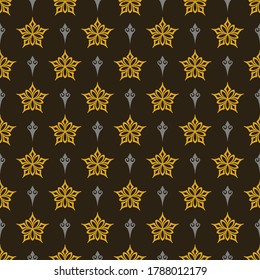 geometrisches Hintergrundmuster. Blumenhintergrund-Textur. Schwarz-Gold-Farben. Beispielvorlage. Perfekt für Stoffe, Decken, Muster, Poster, Innendekorationen oder Tapeten. Vektorhintergrund