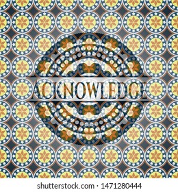 Acknowledge arabesque style emblem. arabic decoration.