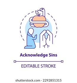 Acknowledge sins concept icon. Repentance for salvation. Becoming Christian reason abstract idea thin line illustration. Isolated outline drawing. Editable stroke. Arial, Myriad Pro-Bold fonts used