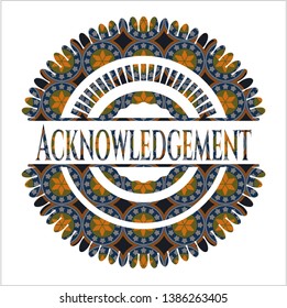 Acknowledgement arabic badge background. Arabesque decoration.