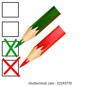 Acknowledgement by a dagger red and green pencils on the white form