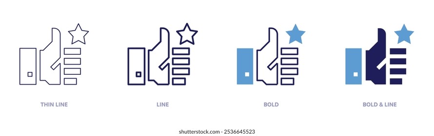 Ícone de confirmação em 4 estilos diferentes. Linha fina, Linha, Negrito e Linha Negrito. Estilo duotônico. Traçado editável.