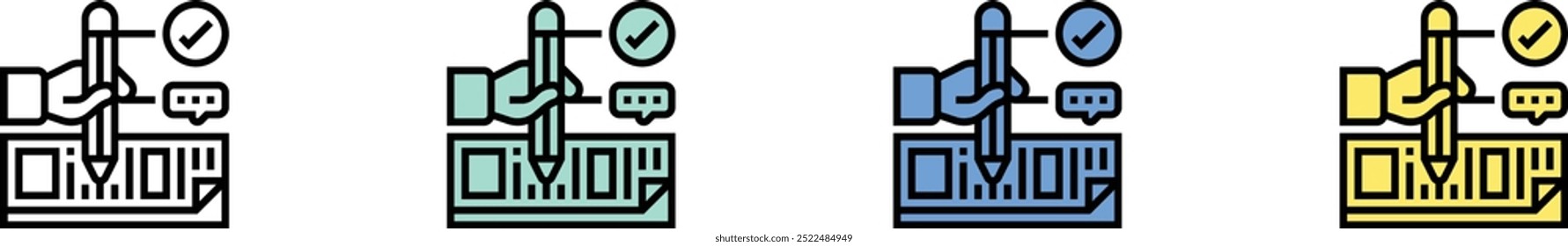 acknowledgement icon. Outline, Green, Blue and Yellow Style Design Isolated On White Background
