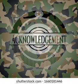 Acknowledgement on camouflaged pattern. Vector Illustration. Detailed.