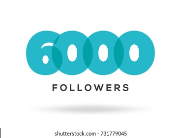 Acknowledgment Image 6000 Followers, Blue Letters On White Background, Vector Illustration