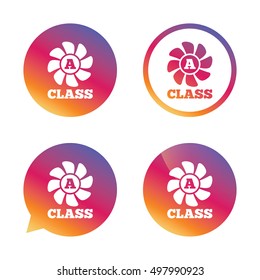 A-class ventilation icon. Energy efficiency sign symbol. Gradient buttons with flat icon. Speech bubble sign. Vector