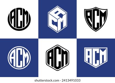 ACM initial letter geometric shape icon logo design vector. monogram, lettermark, circle, polygon, shield, symbol, emblem, elegant, abstract, wordmark, sign, art, typography, icon, geometric, shape
