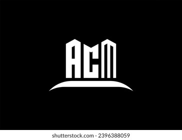 ACM letter logo design on creative BLACK background.