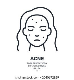 Acne concept editable stroke outline icon isolated on white background flat vector illustration. Pixel perfect. 64 x 64.