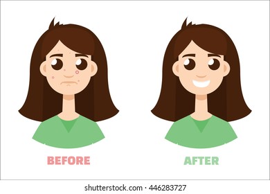 acne gir before and after. Flat style