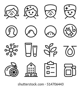 Acne Icon Set In Thin Line Style