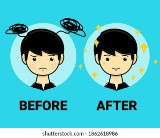 Acne in men. Before and after. Illustration vector