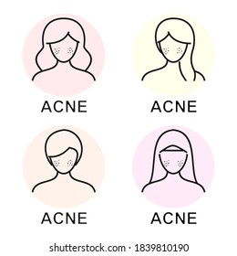 Acne on face. Facial beauty sign. Illustration vector