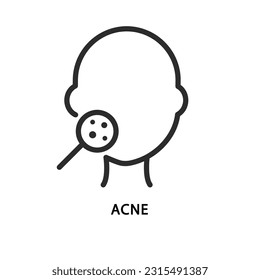 Acne on the face flat line icon. Vector illustration pimples through a magnifying glass. Allergy symptom. - Shutterstock ID 2315491387