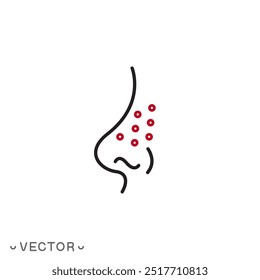 acne or pimple nose icon, inflammation skin, block pores, thin line symbol isolated on white background, editable stroke eps 10 vector illustration