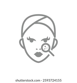 Acne pimple treatment with female face icon. Pimples, bumps and skin care vector.