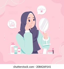 Acne Problem Islamic Hijab Girl Illustration