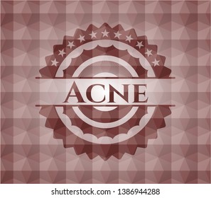 Acne red emblem with geometric background. Seamless.