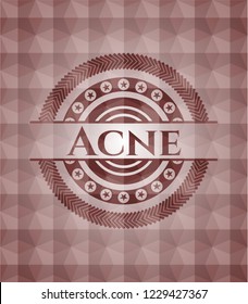 Acne red seamless badge with geometric background.