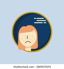 acne, skin problem. Teen acne vector illustration. Young woman. Flat vector design.