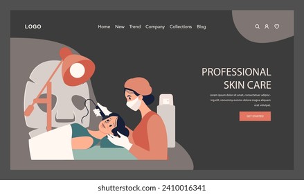 Acne treatment web banner or landing page dark or night mode. Dermatology and cosmetology diagnosis. Healthy facial skin tips. Blackheads and pimples treatment process. Flat vector illustration