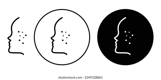 conjunto de iconos del vector acné. piel de cara de niña con manchas oscuras y símbolo vectorial de manzana. símbolo del problema de la inflamación del acné en color negro.