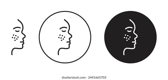 Acne vector illustration set. Face with pimples icon. Woman face skin with dark spot symbol for UI designs.
