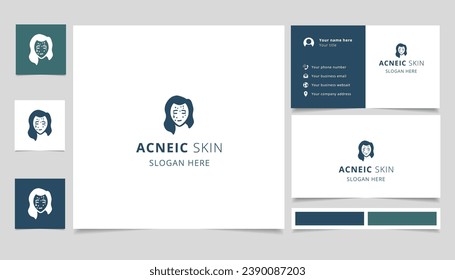 Diseño del logo de la piel acnéica con eslogan editable. Libro de promoción de marca y plantilla de tarjeta de visita.