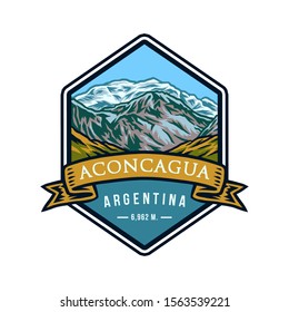 Aconcagua argentina, hand drawn line with digital color, vector illustration