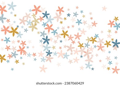 Aconite rustic flowers vector design. Little garden floral elements scattered. Women's Day pattern. Colorful flowers Aconite stylized bloom. Tabby petals.