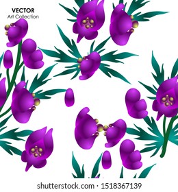 Aconitum flower seamless pattern, Vector illustration design element