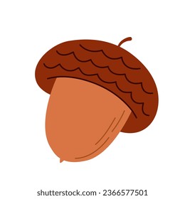 Acorn. Autumn botanical element. Hand-drawn colored flat vector illustration isolated on white background.