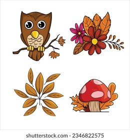 Acorn, AUTUMN LEAF, cartoon clip art, Sticker, fall of oak leaves t-shirt design