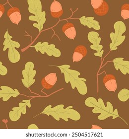 Acorn, autumn, vector seamless pattern