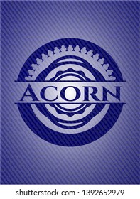 Acorn badge with jean texture. Vector Illustration. Detailed.