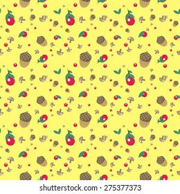 Acorn, berry and mushroom pattern yellow color