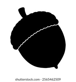 Acorn black silhouette vector illustration on white background.
