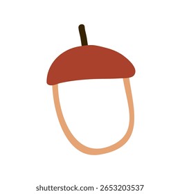 Bolo com boné, desenho infantil. Noz de carvalho. Oaknut de outono com concha, decoração natural. Decoração botânica da floresta de outono em estilo doodle. Ilustração vetorial gráfica plana isolada no plano de fundo branco