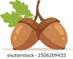 Acorn cartoon. Brown acorn cartoon. Autumn cartoon. Digital art illustration. Vector acorn, oak fruit illustration in flat style