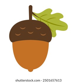 Acorn cartoon. Brown acorn cartoon. Autumn cartoon. Digital art illustration.