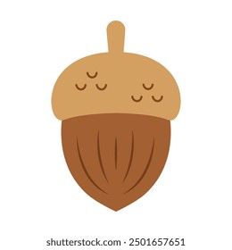 Acorn cartoon. Brown acorn cartoon. Autumn cartoon. Digital art illustration.